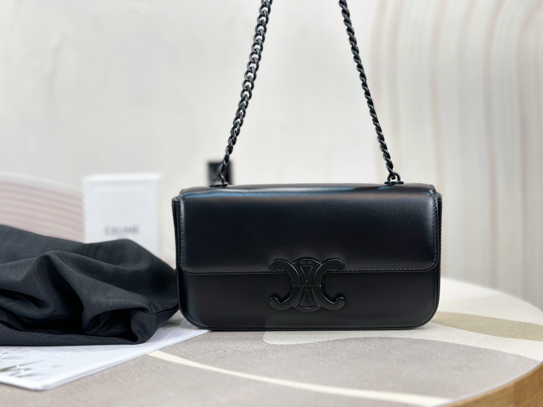 cel0152 Celine Triomphe Ava Black Hobo Bag