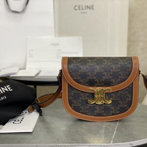 cel0160 Celine Triomphe Brown Flap Bag