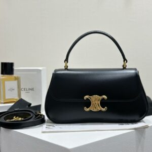 cel0186 Celine Triomphe Black Flap Bag