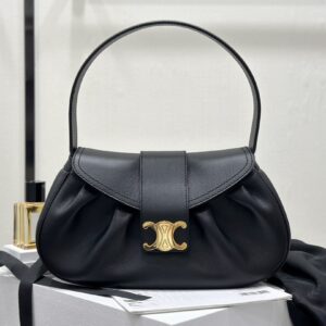 cel0192 Celine Triomphe Black Flap Bag