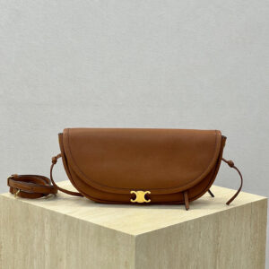 cel0228 Celine Triomphe Brown Flap Bag