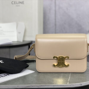 cel0265 Celine Triomphe Box Beige Gold Hardware