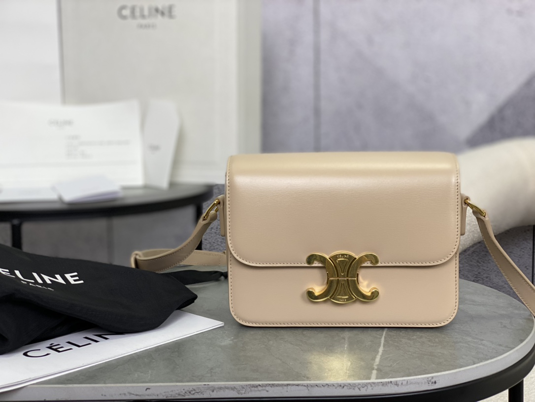 cel0265 Celine Triomphe Box Beige Gold Hardware