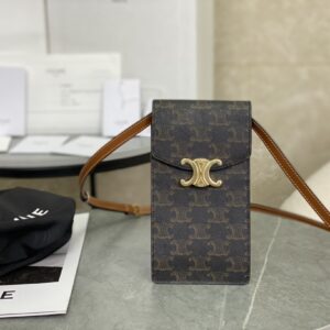 cel0269 Celine Triomphe Brown Flap Bag