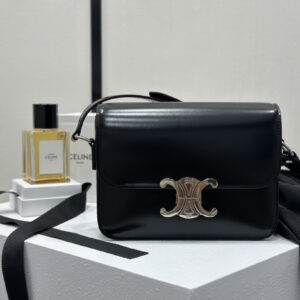 cel0280 Celine Triomphe Box Black Silver Hardware