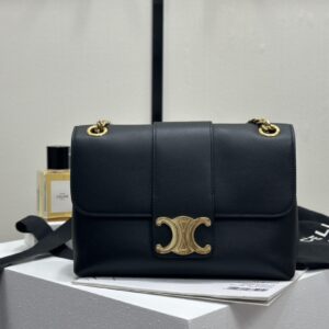 cel0287 Celine Triomphe Black Flap Bag