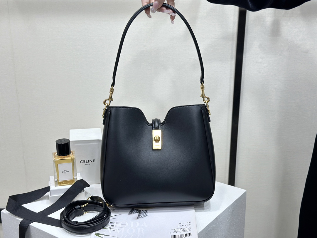 cel0290 Celine Camille Black Gold Hardware Top Handle Bag