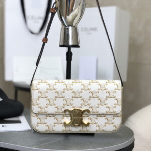 cel0307 Celine Triomphe Ava White Hobo Bag