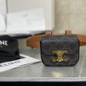 cel0346 Celine Triomphe Brown Flap Bag