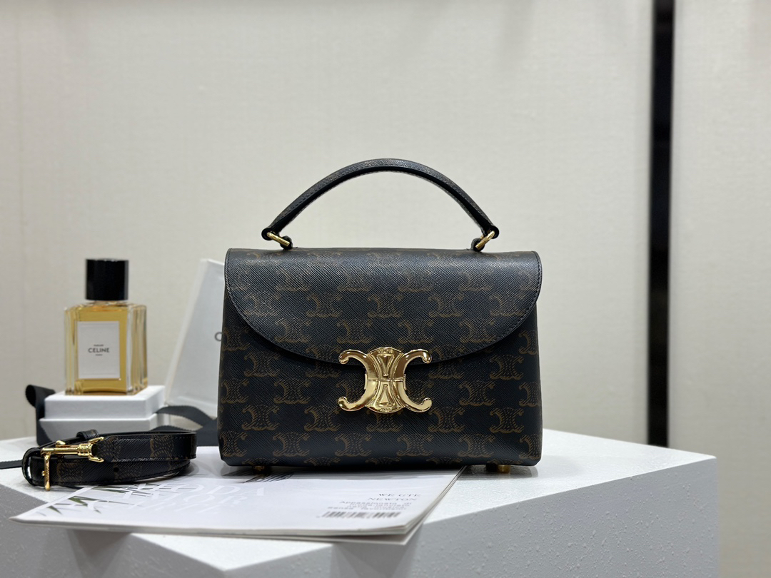 cel0350 Celine Triomphe Nino Brown Top Handle Bag