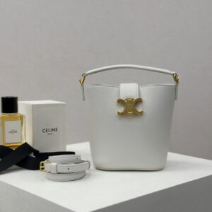 cel0385 Celine Triomphe Louise White Flap Bag