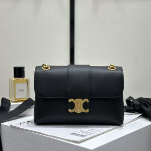 cel0387 Celine Triomphe Black Flap Bag