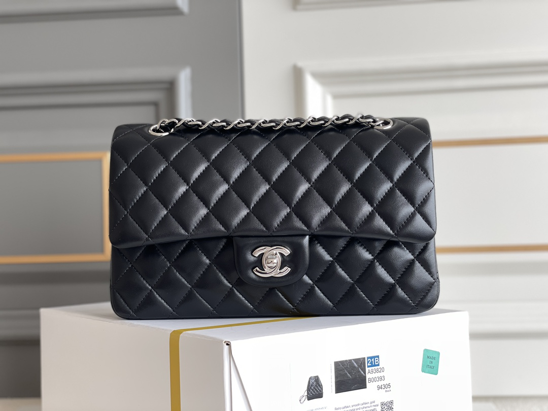 bag0483 Chanel Classic Flap Medium Black Silver Hardware
