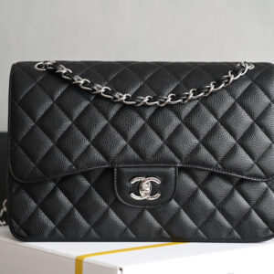 bag0497 Chanel Classic Flap Hobo Black Silver Hardware