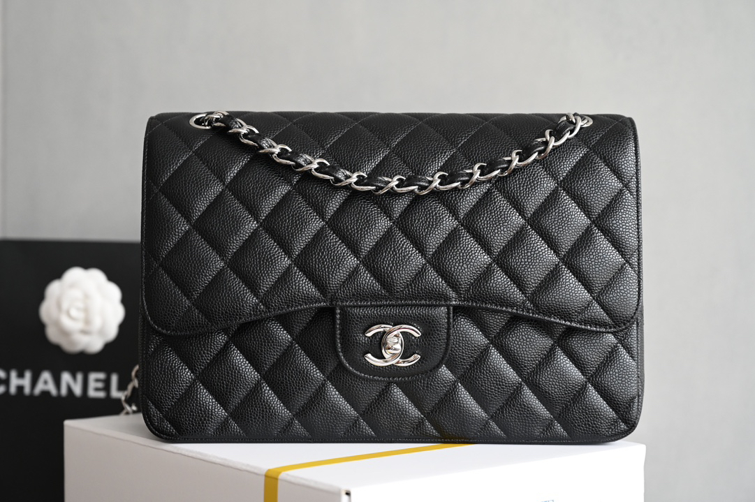 bag0497 Chanel Classic Flap Hobo Black Silver Hardware