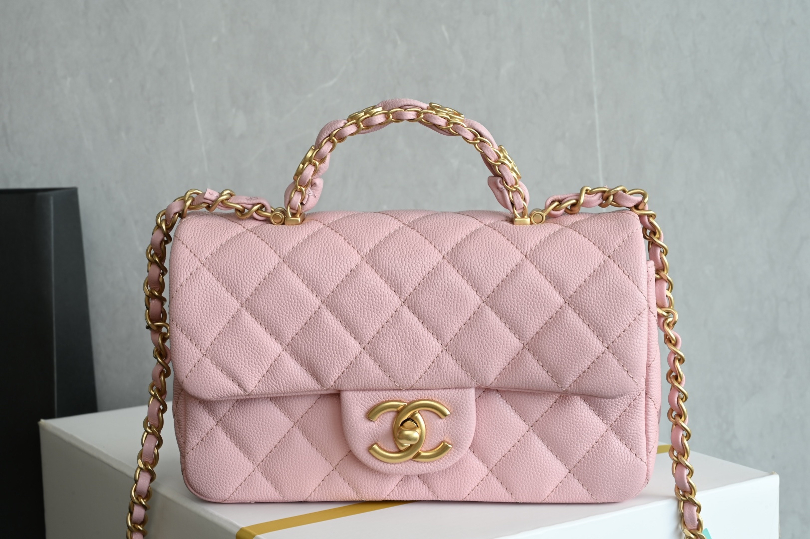 bag0514 Chanel Top Handle Mini Pink Gold Hardware