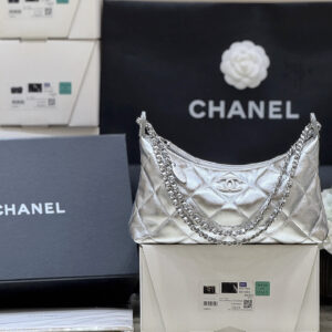 bag0554 Chanel Hobo Silver Gold Hardware