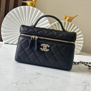 bag0587 Chanel Vanity Black Gold Hardware