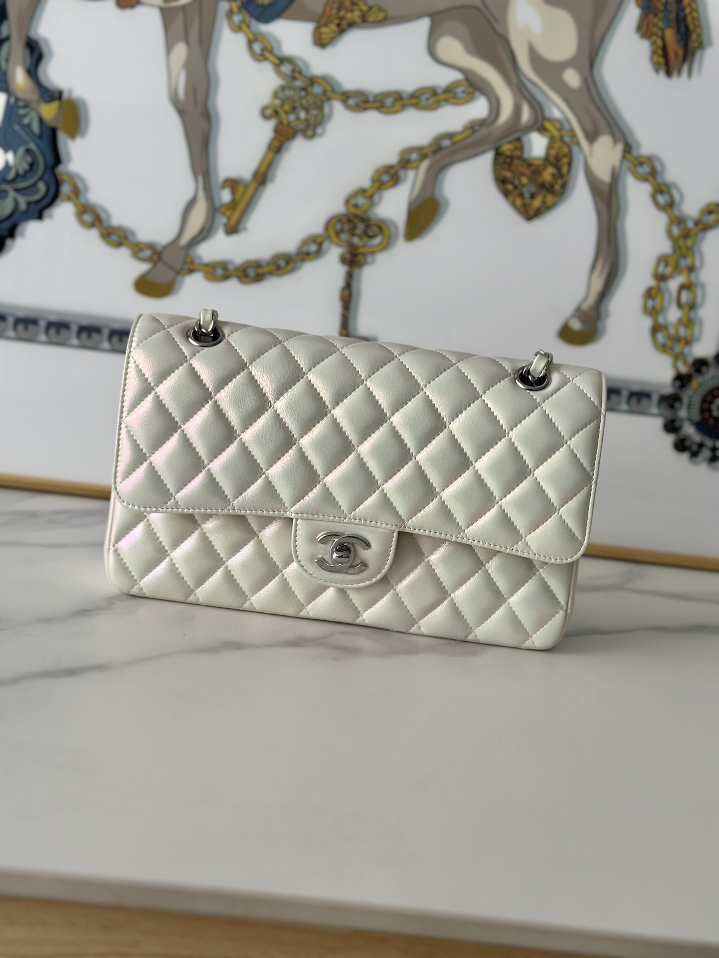 bag0612 Chanel Bag White Silver Hardware