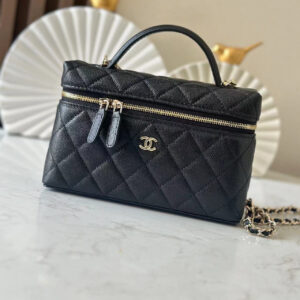 bag0693 Chanel Vanity Black Gold Hardware