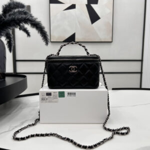 bag0751 Chanel Top Handle Large Black Silver Hardware