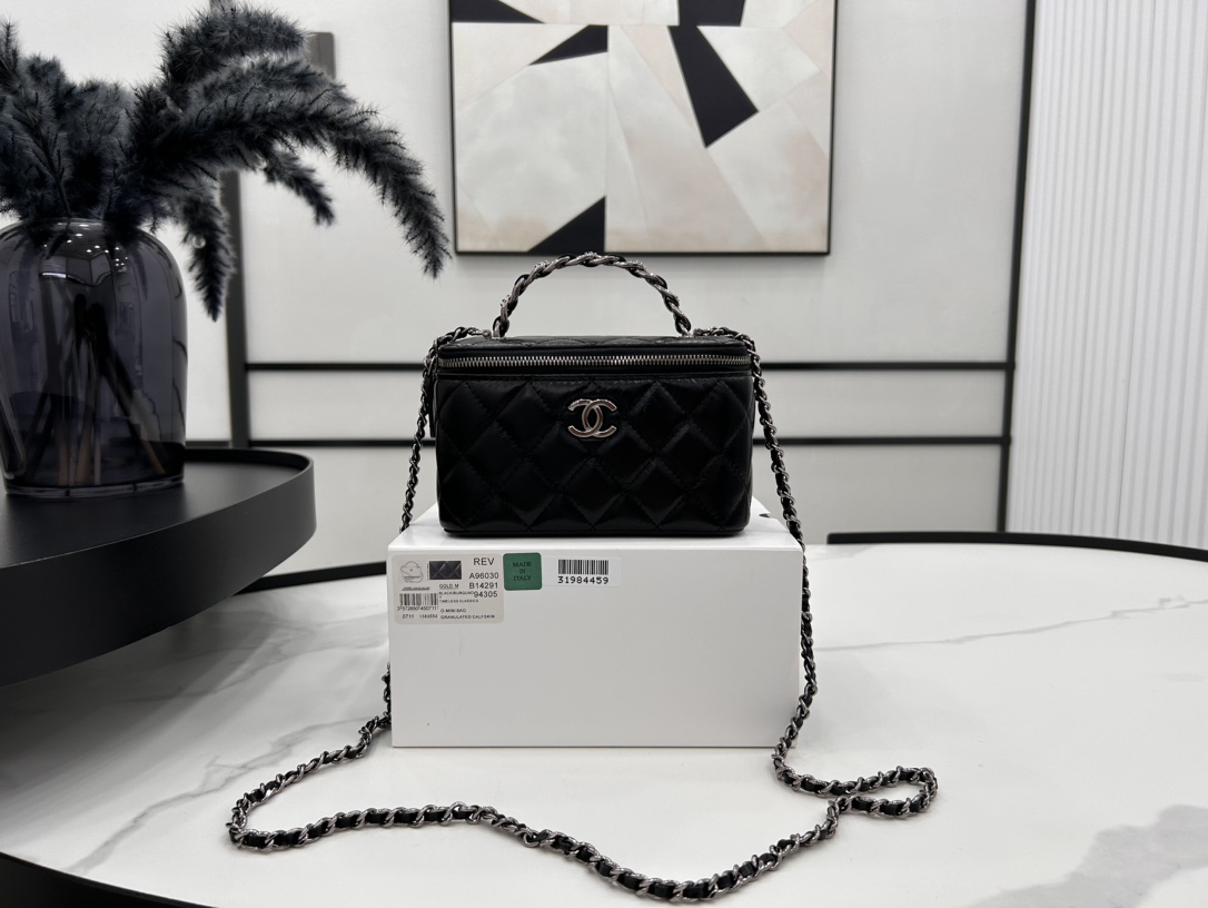bag0751 Chanel Top Handle Large Black Silver Hardware