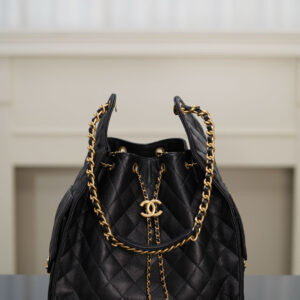 bag0802 Chanel 25 Bag Hobo Large Black Gold Hardware