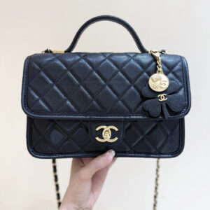 bag0864 Chanel Top Handle Black Gold Hardware