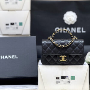 bag0866 Chanel Top Handle Mini Black Gold Hardware