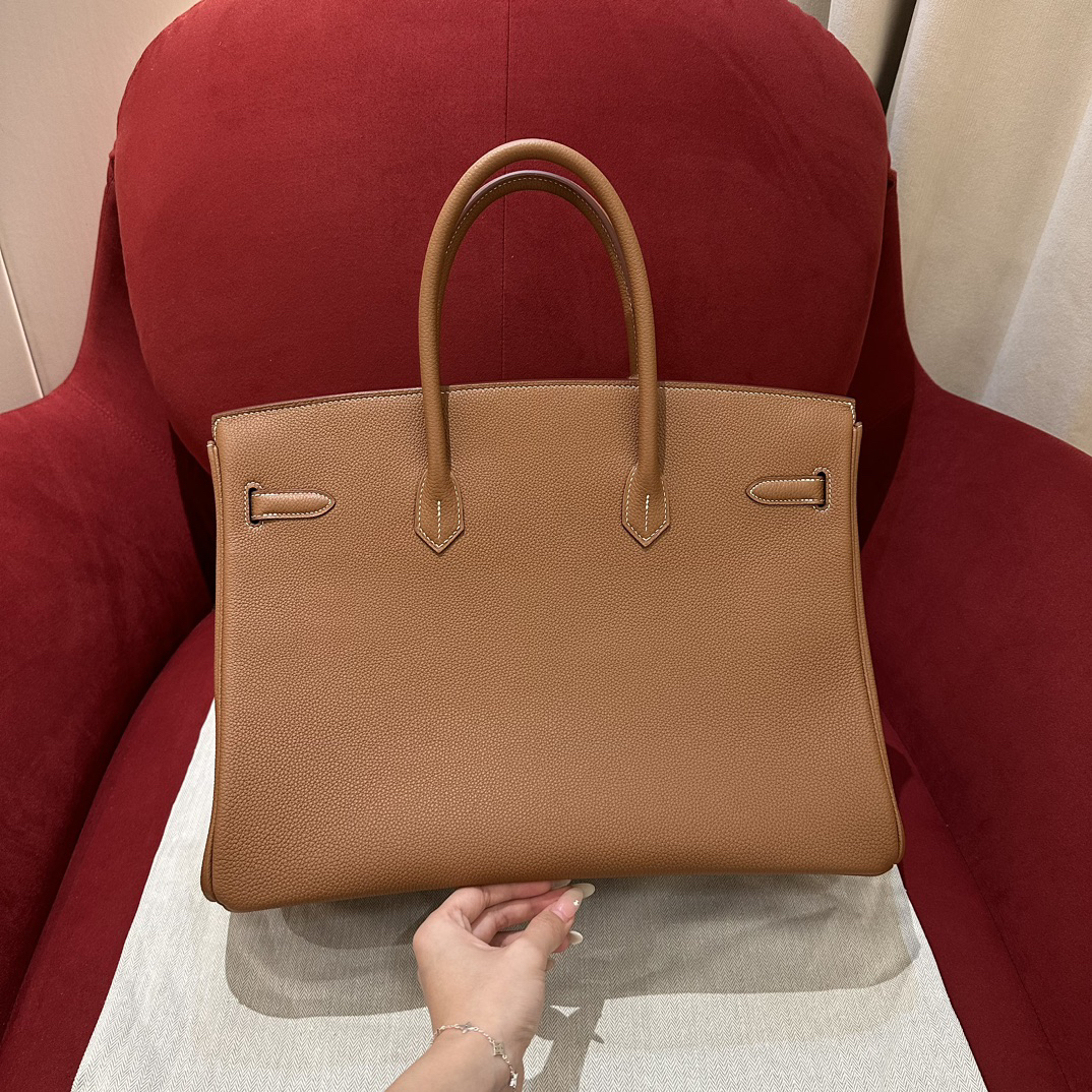 hm0618 Hermes Birkin Top Handle Bag Gold Brown Gold Brown Brown Silver Hardware - Image 2
