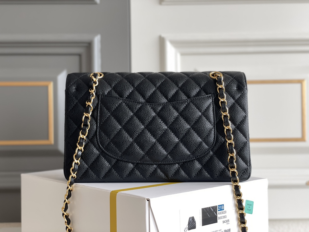 bag0096 Chanel Classic Flap Medium Black Gold Hardware - Image 2