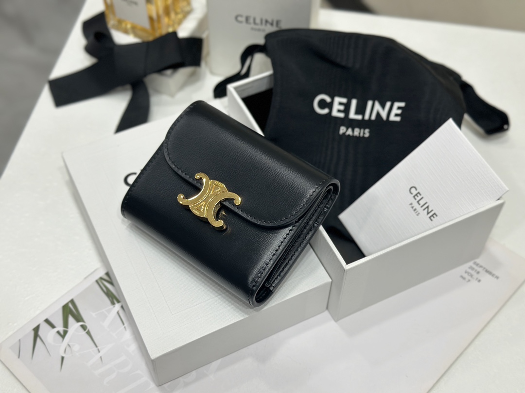 cel0148 Celine Triomphe Wallet Black Flap Bag - Image 2