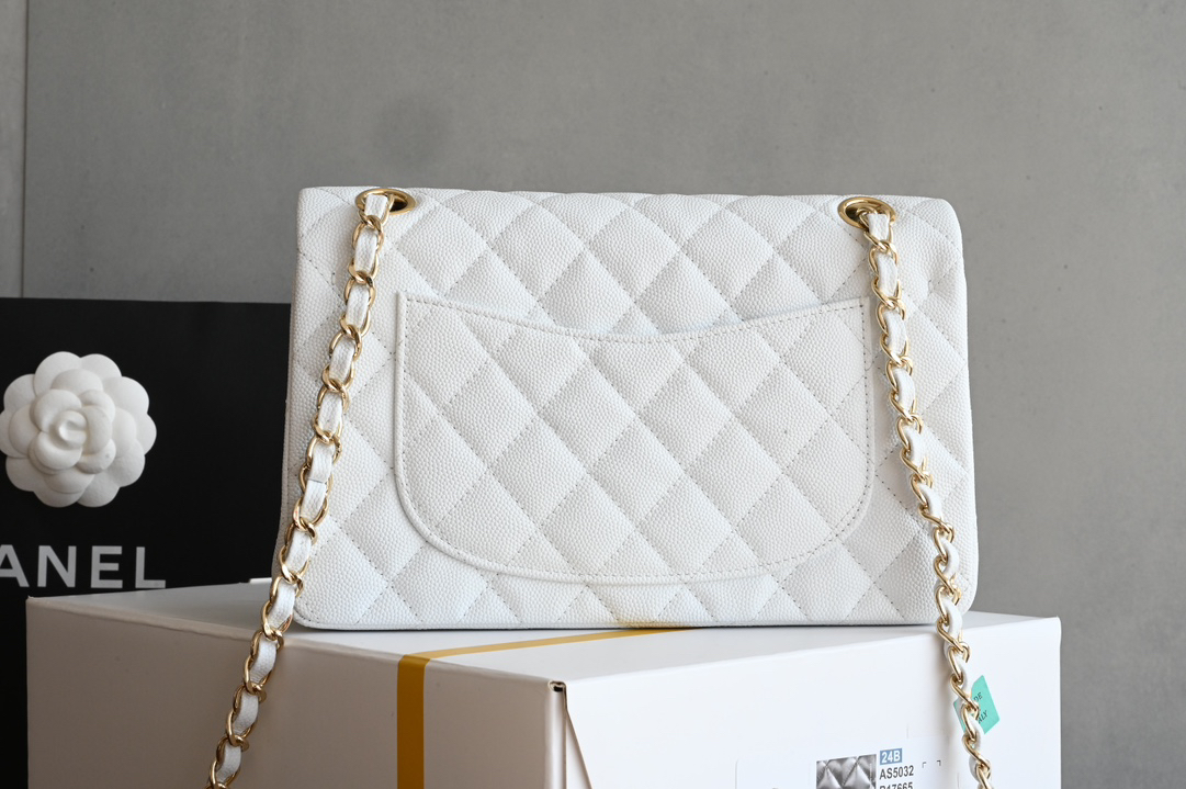 bag0002 Chanel Classic Flap Small White Gold Hardware - Image 2