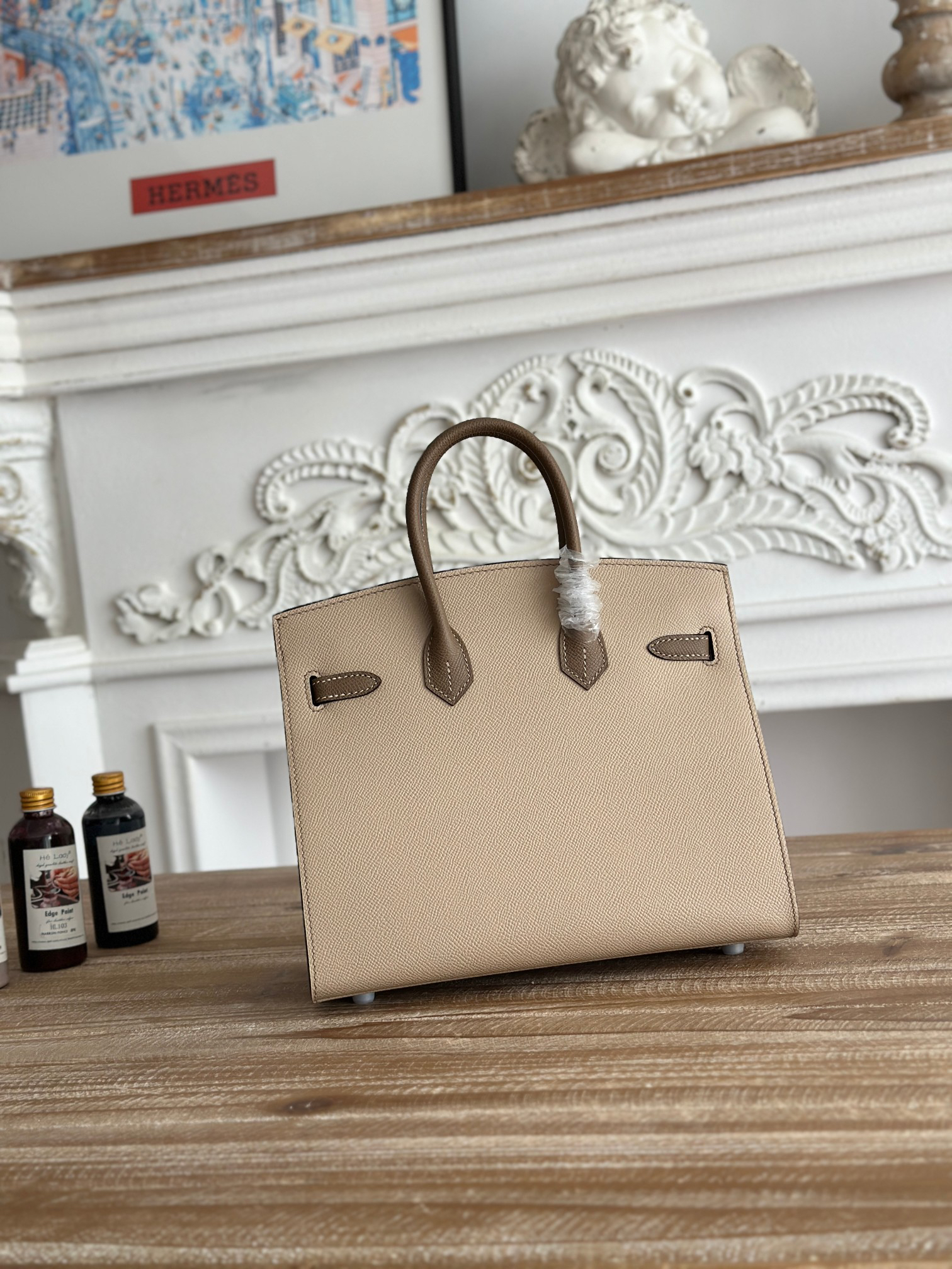 hm0550 Hermes Birkin Top Handle Bag Etoupe Gray Trench Gray Multicolor Silver Hardware - Image 3