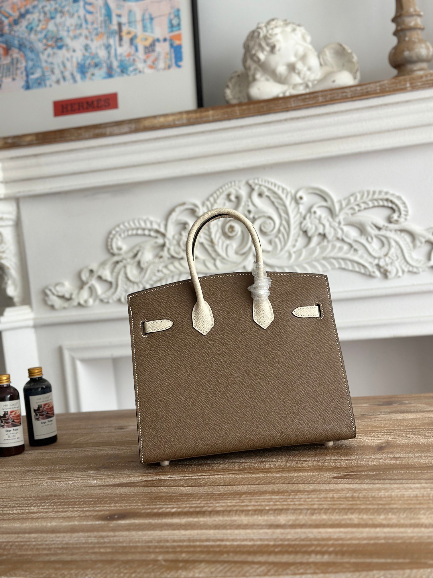hm0551 Hermes Birkin Top Handle Bag Milkshake White Etoupe Gray Multicolor Gold Hardware - Image 3