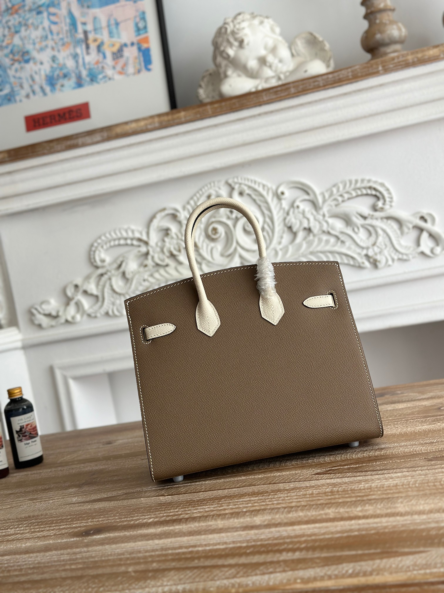 hm0552 Hermes Birkin Top Handle Bag Milkshake White Etoupe Gray Multicolor Silver Hardware - Image 3