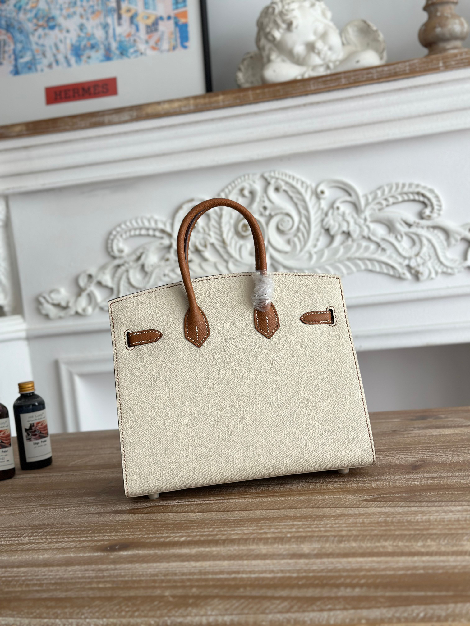 hm0562 Hermes Birkin Top Handle Bag Milkshake White Gold Brown Multicolor Gold Hardware - Image 3