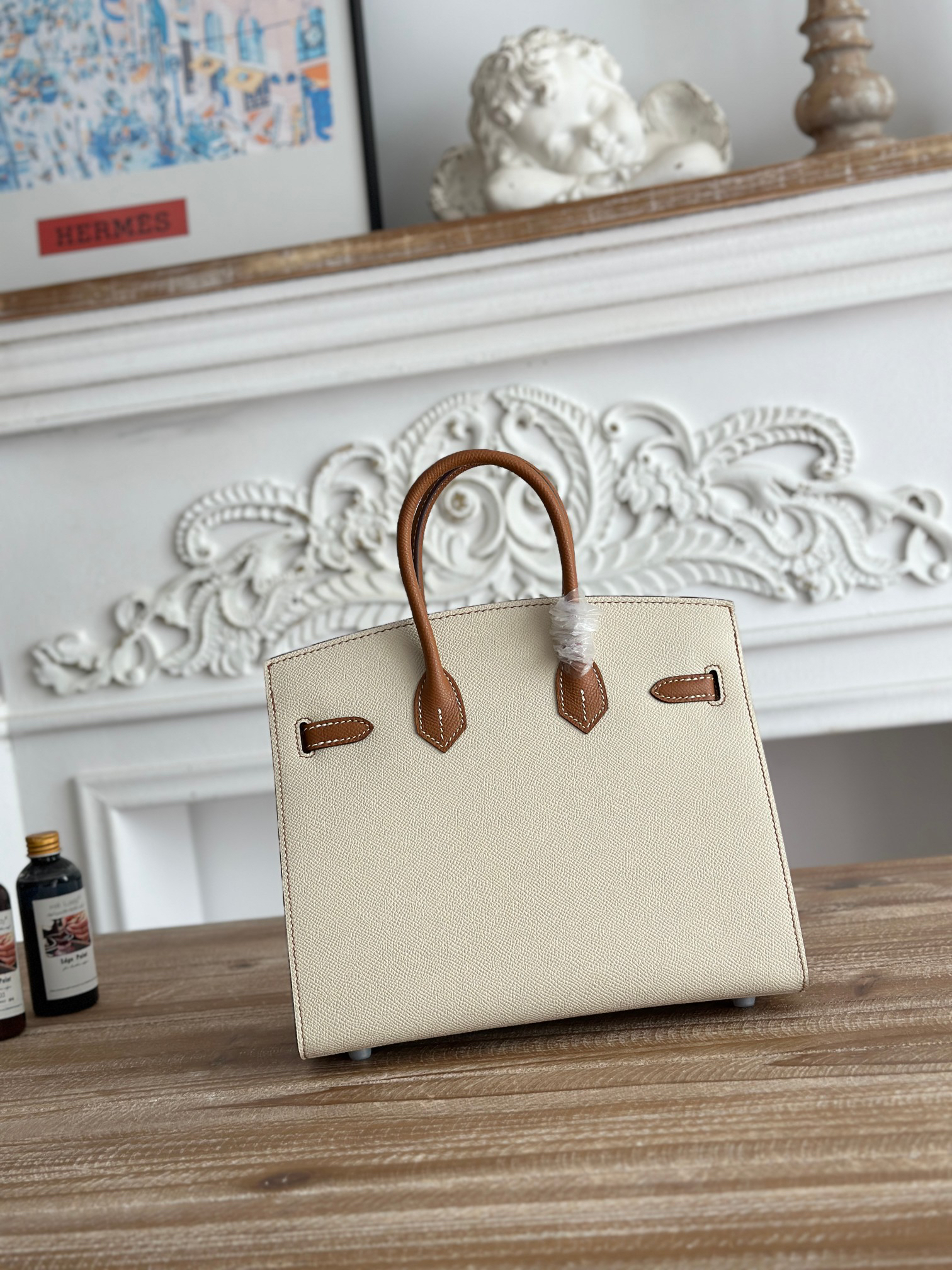hm0563 Hermes Birkin Top Handle Bag Milkshake White Gold Brown Multicolor Silver Hardware - Image 3