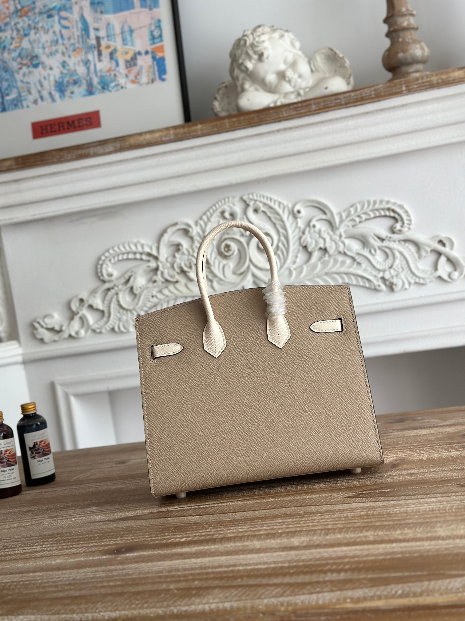 hm0565 Hermes Birkin Top Handle Bag Milkshake White Trench Gray Multicolor Gold Hardware - Image 3
