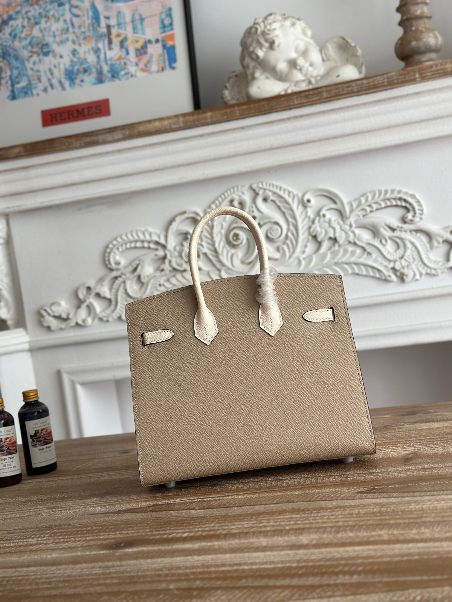 hm0566 Hermes Birkin Top Handle Bag Milkshake White Trench Gray Multicolor Silver Hardware - Image 3