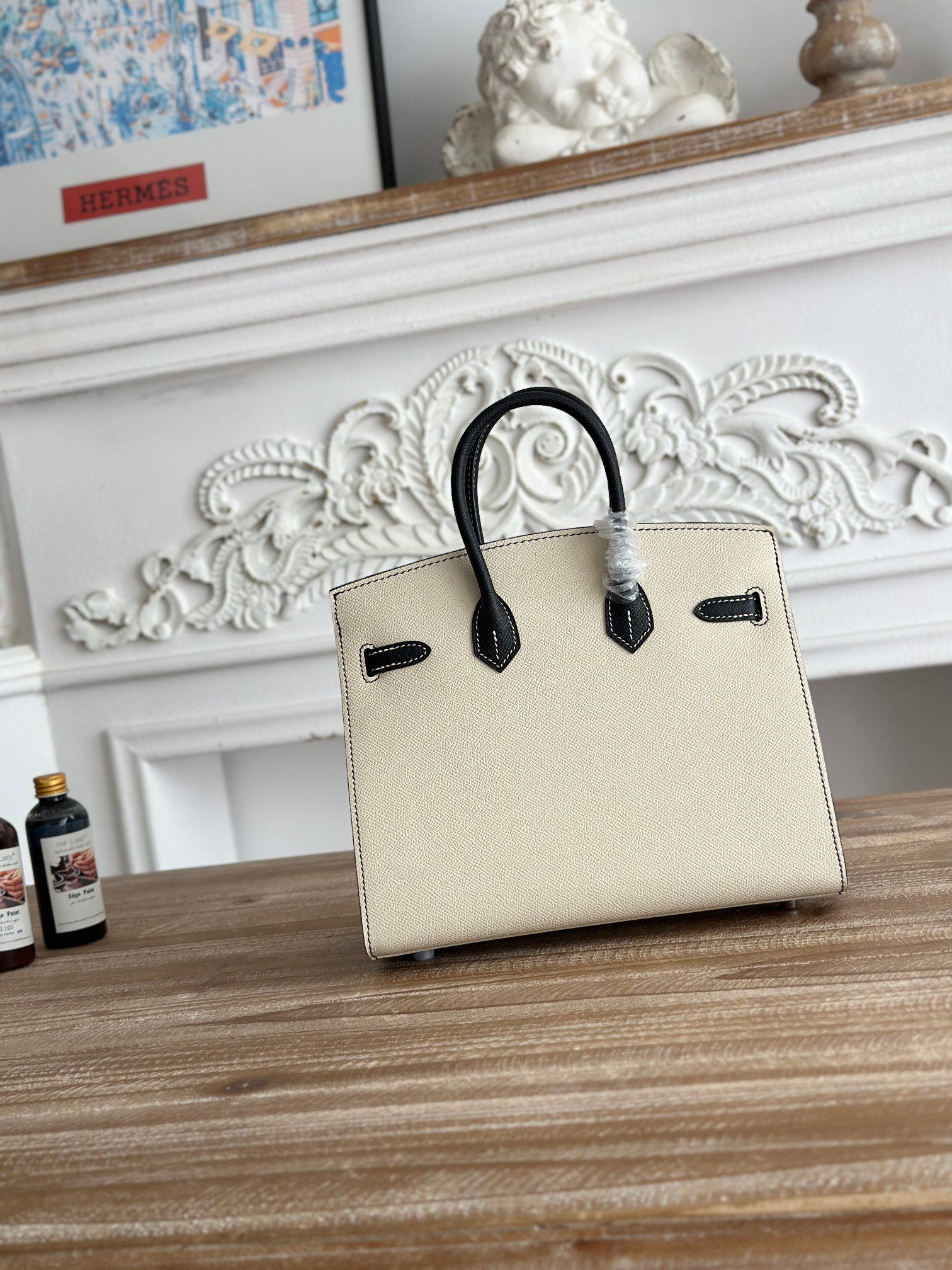 hm0568 Hermes Birkin Top Handle Bag Milkshake White Black Multicolor Silver Hardware - Image 3