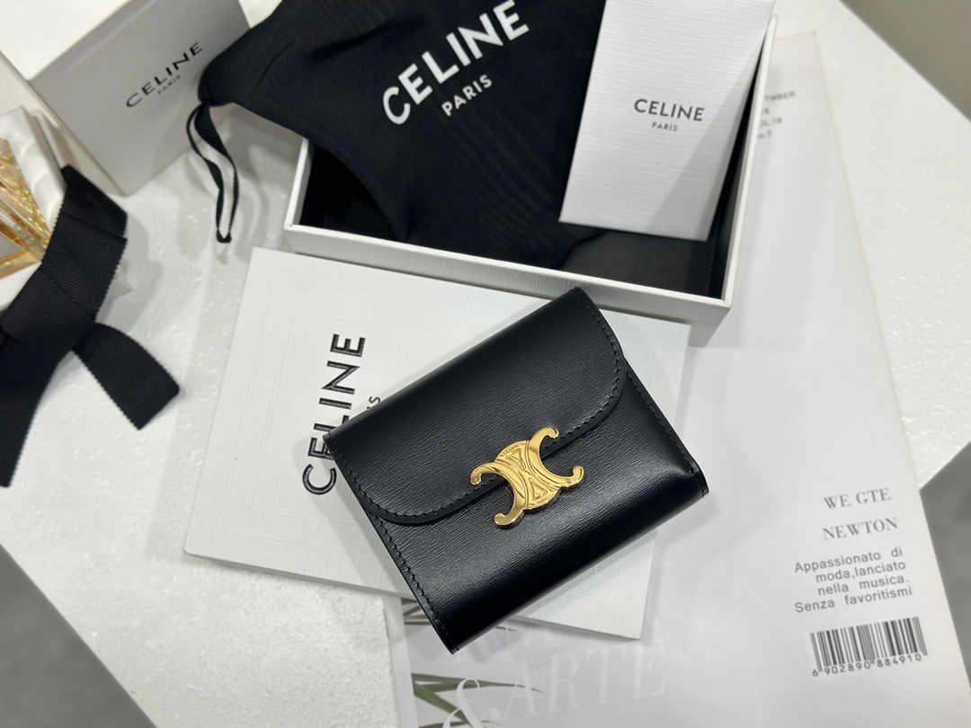 cel0148 Celine Triomphe Wallet Black Flap Bag - Image 3