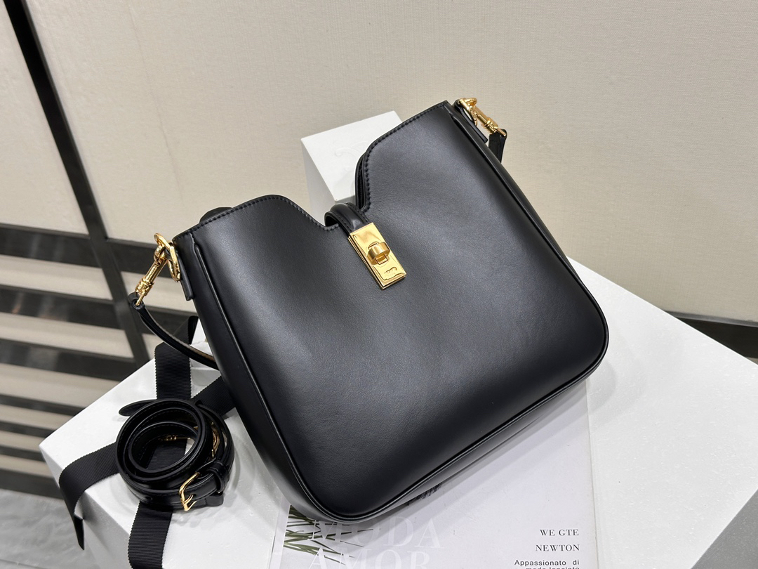 cel0290 Celine Camille Black Gold Hardware Top Handle Bag - Image 3
