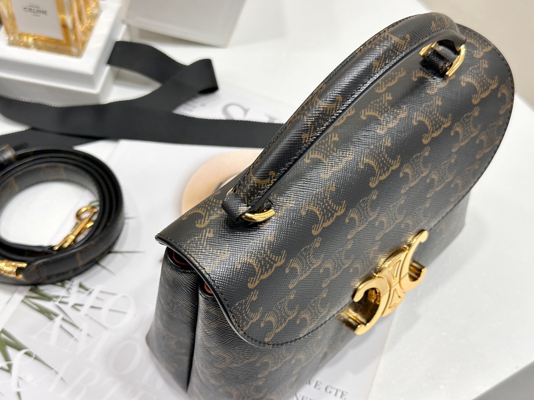 cel0350 Celine Triomphe Nino Brown Top Handle Bag - Image 3