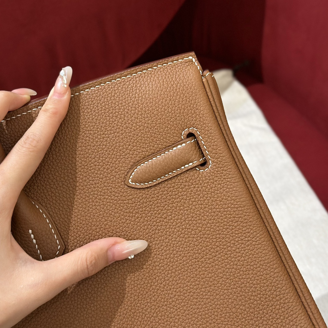 hm0618 Hermes Birkin Top Handle Bag Gold Brown Gold Brown Brown Silver Hardware - Image 4