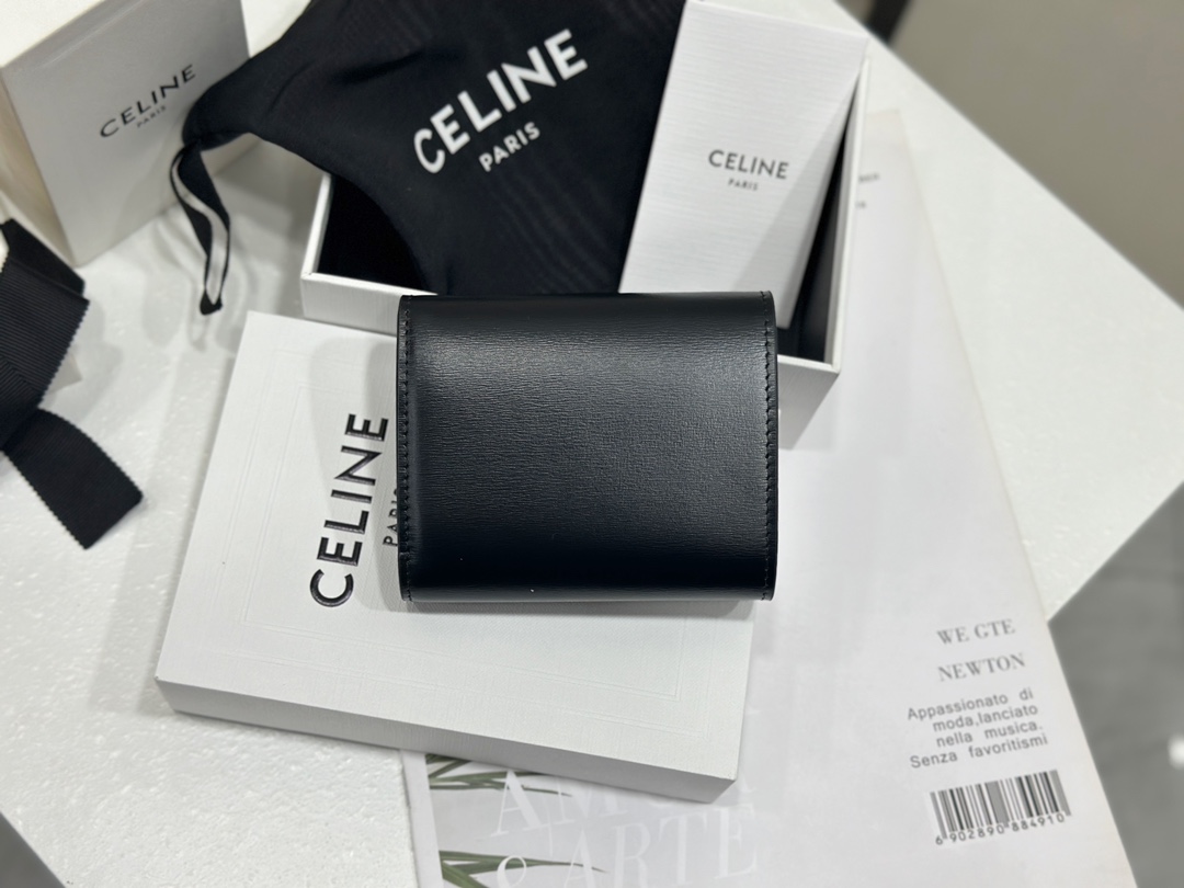 cel0148 Celine Triomphe Wallet Black Flap Bag - Image 4