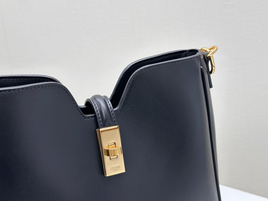 cel0290 Celine Camille Black Gold Hardware Top Handle Bag - Image 4
