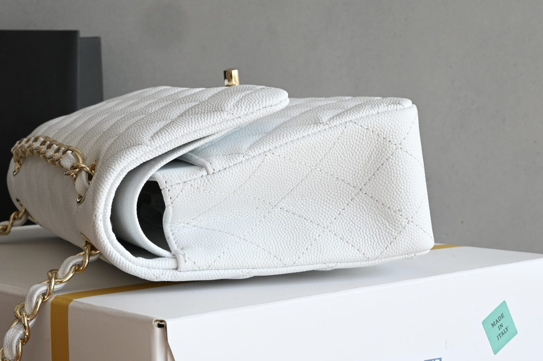 bag0002 Chanel Classic Flap Small White Gold Hardware - Image 4