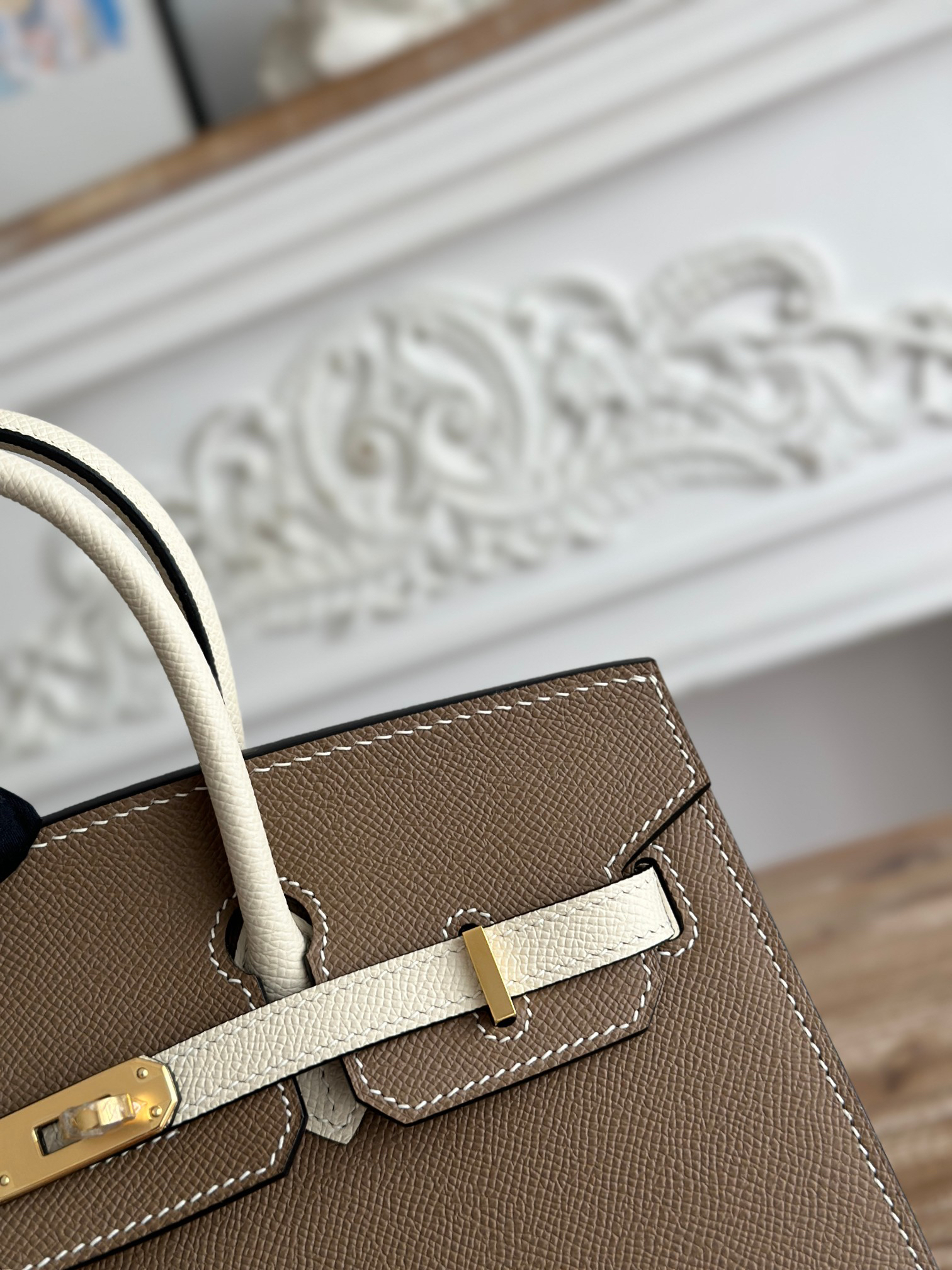 hm0551 Hermes Birkin Top Handle Bag Milkshake White Etoupe Gray Multicolor Gold Hardware - Image 5