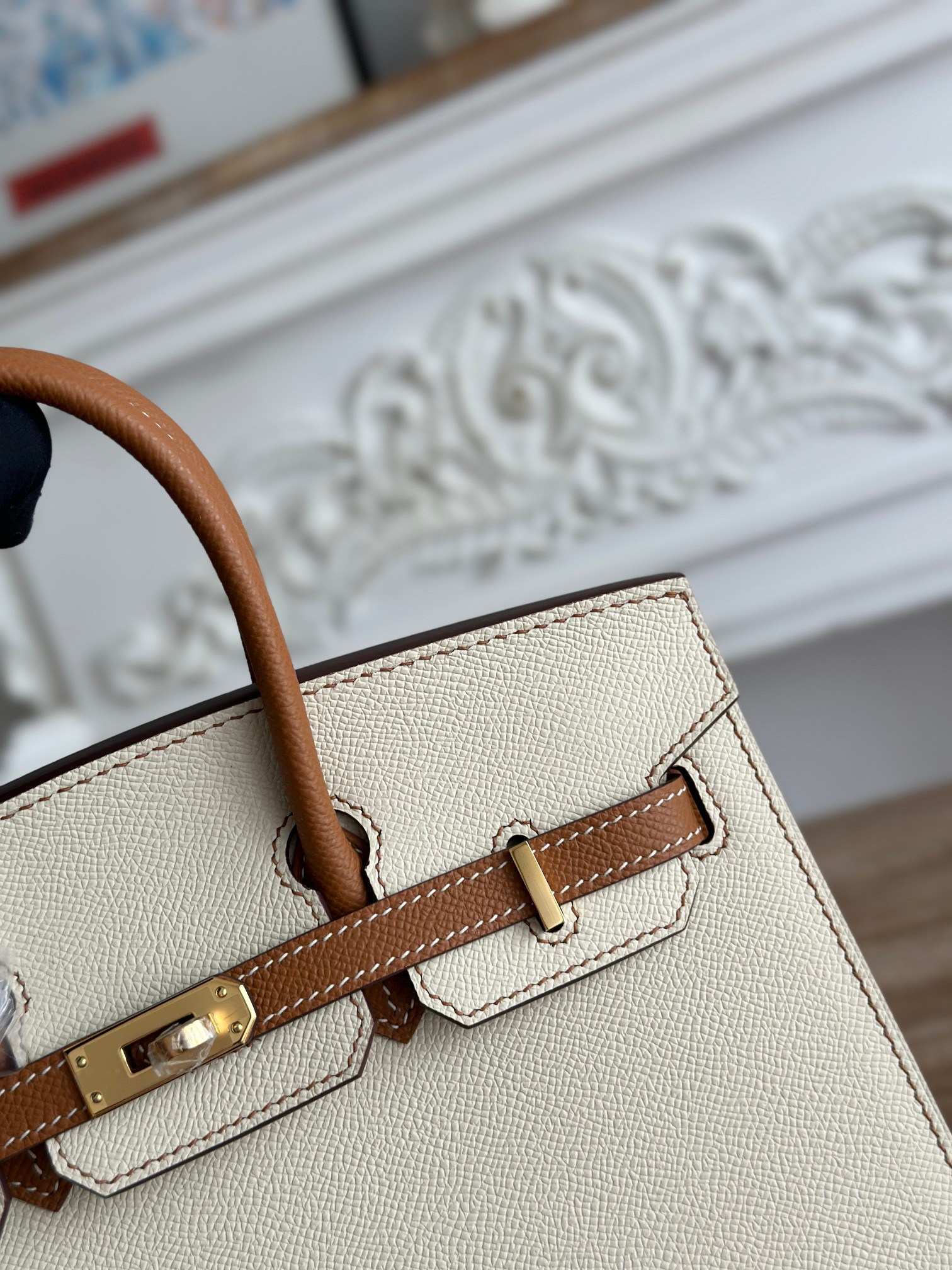 hm0562 Hermes Birkin Top Handle Bag Milkshake White Gold Brown Multicolor Gold Hardware - Image 5